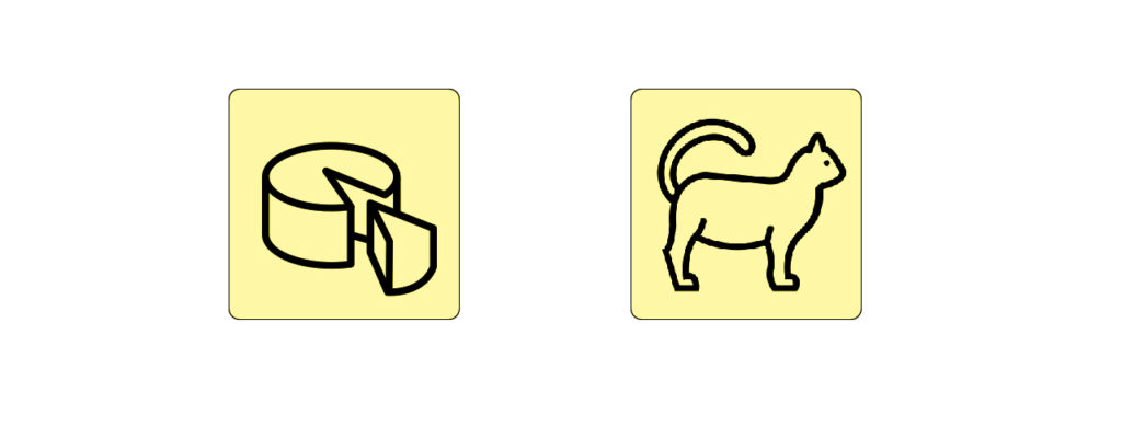 a cake icon and a cat icon with similar style